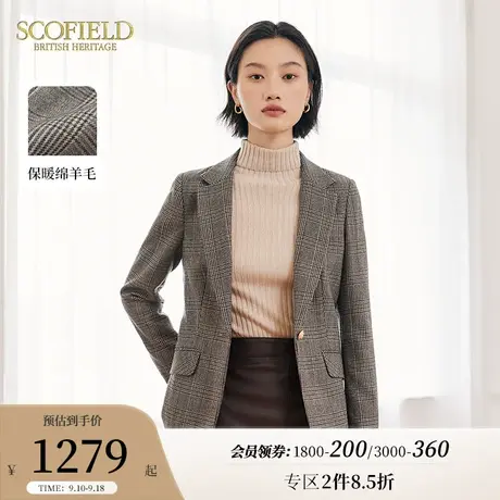 【羊毛100%】Scofield女装通勤优雅气质复古格纹西装外套秋季新品商品大图