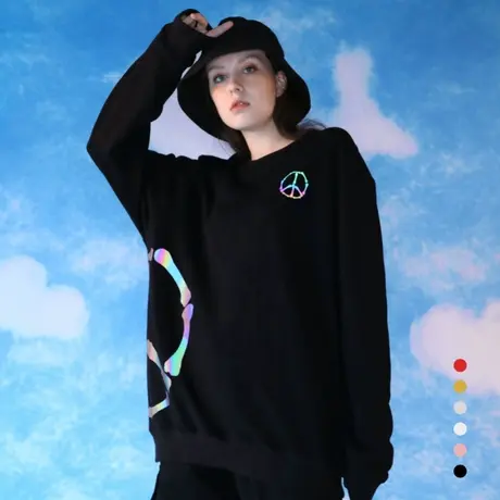 卫衣女2023新款情侣装宽松圆领女男ins潮反光黑色上衣工作服定制商品大图