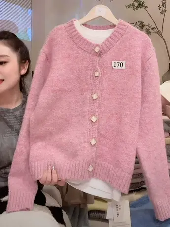 慵懒风韩系宽松毛衣外套2023秋冬新款设计感简约软糯针织衫上衣女图片