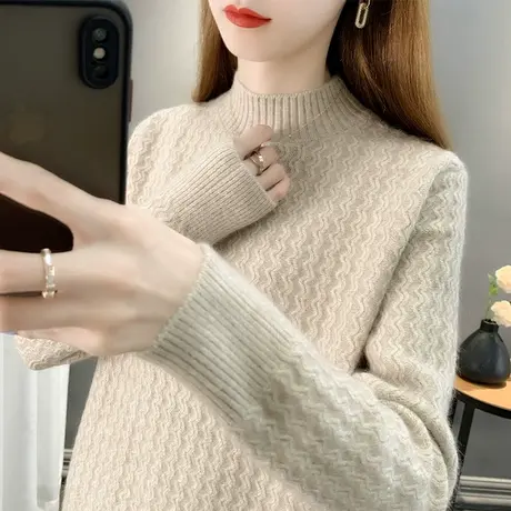 2023秋冬新款半高领毛衣女套头宽松加厚针织打底毛衣女内搭上衣女商品大图