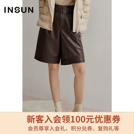 影儿恩裳冬季短裤女外穿百搭绵羊皮真皮直筒宽松休闲裤商品大图