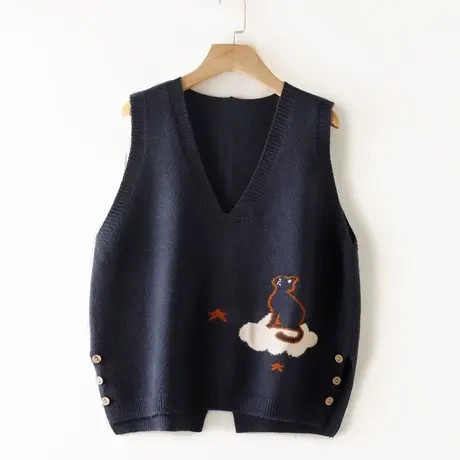 针织马甲女新款2022坎肩短款宽松无袖卡通针织毛线显瘦马夹学生图片