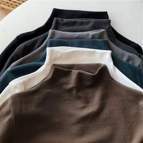 双面德绒堆堆半高领发热打底衫女内搭秋冬季洋气白色加绒加厚长袖商品大图