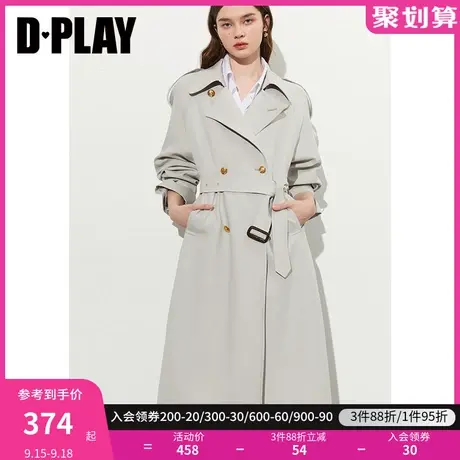 DPLAY【黑标】2023秋新高级感OL英伦风浅砂灰大码长款风衣外套商品大图