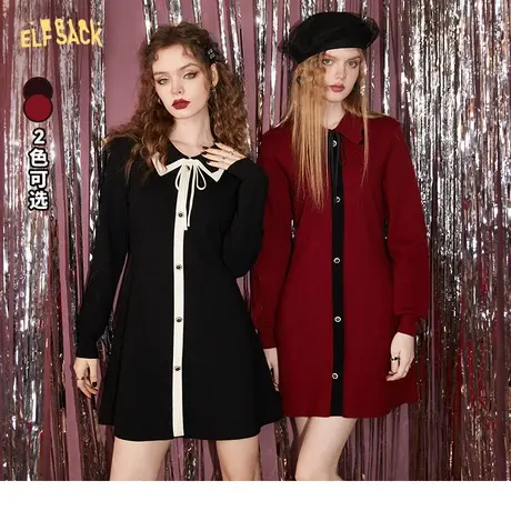 妖精的口袋翻领法式针织连衣裙女2022秋冬新款打底内搭小个子裙子图片