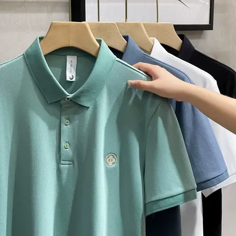 丝光轻奢烫花polo衫男士短袖2023夏季冰丝翻领保罗衫修身休闲T恤图片