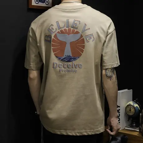 重磅复古短袖t恤男士宽松大码男装潮牌加肥加大新款纯棉体恤夏季商品大图