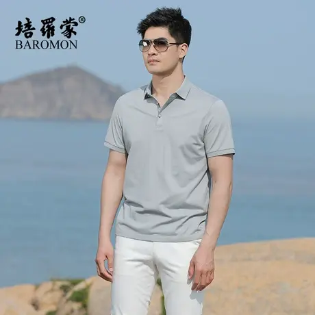 BAROMON/培罗蒙2023夏男士翻领短袖POLO衫桑蚕丝商务休闲上衣T恤图片