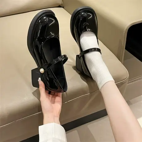 永希小皮鞋女款春夏季女鞋子2023新款黑色法式粗跟高跟玛丽珍单鞋商品大图