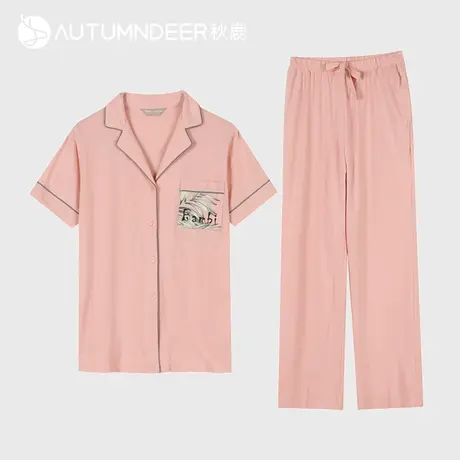 【商场同款】秋鹿纯棉短袖长裤睡衣女款青少年家居服女夏薄款2111图片