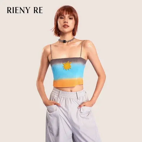 RIENYRE吊带背心女2023夏季新款法式外穿一字肩小众甜美短款上衣图片