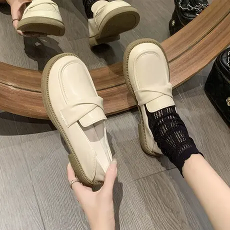 黑色小皮鞋女英伦风2024春秋季新款复古平底单鞋乐福鞋软皮女鞋子商品大图