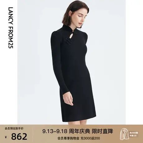 朗姿羊毛新中式甜酷气质小黑裙女秋冬季新款连衣裙设计感独特裙子图片