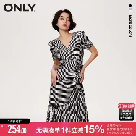 ONLY秋季淑女不规则V领短款泡泡袖连衣裙女图片