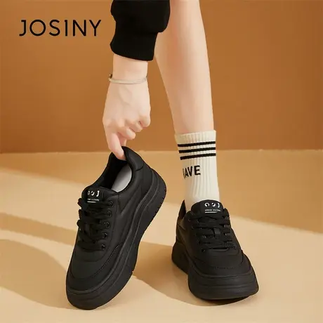 Josiny/卓诗尼超火小黑鞋女2024春季新款鞋子黑色运动百搭休闲鞋商品大图
