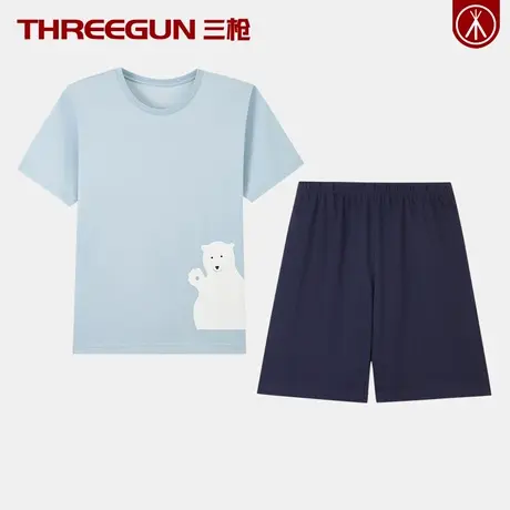 THREEGUN/三枪男士短袖短裤家居服薄款睡衣男套装青年精梳棉夏季商品大图