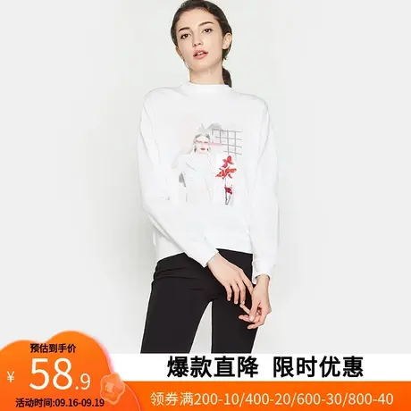 艾格冬新品时尚花卉人像印花卫衣女Y1696商品大图