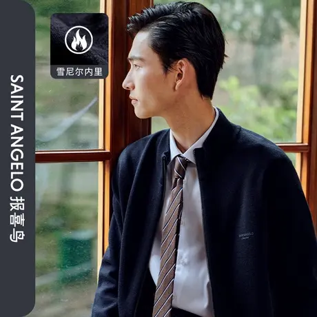 【雪尼尔内里】报喜鸟秋季新款男开衫立领针织宽松保暖羊毛外套男图片