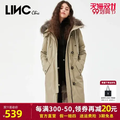 LINC金羽杰2023冬新款反季连帽毛领女款派克服中长款羽绒服女断码商品大图