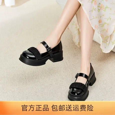 卓诗尼松糕鞋女2023春季新款英伦风小皮鞋百搭玛丽珍女鞋单鞋正品图片