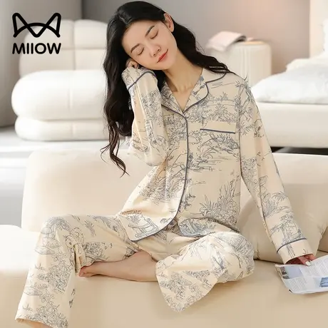 猫人睡衣女士纯棉春秋款2024新款可外穿女士长袖家居服套装春夏商品大图