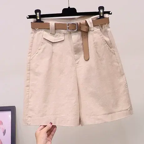 欧洲站2023夏季新款高腰5分裤中裤女纯色宽松百搭直筒工装休闲裤图片