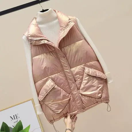羽绒棉马甲女秋冬2023新款亮面棉马夹韩版宽松棉背心外穿坎肩外套商品大图