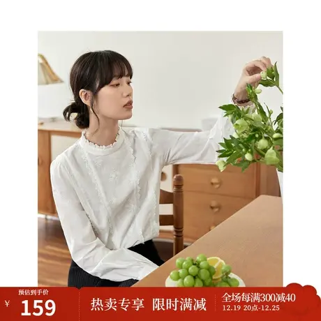 茵曼法式复古衬衫2023秋季女装新款浪漫泡泡袖长袖显瘦提花上衣图片
