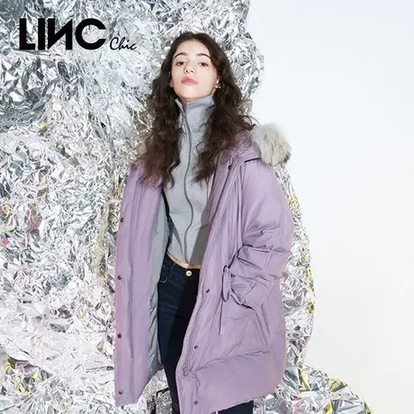 LINC金羽杰羽绒服女中长款2023年冬新款反季貉子毛派克服断码清仓商品大图