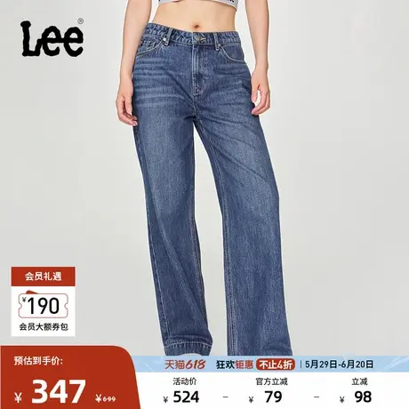 Lee春夏宽松直筒阔腿经典五袋款深蓝色女牛仔裤休闲潮流A05668图片