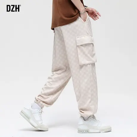 男士卡其色工装裤男夏季束脚薄款裤子2023新款棋盘格休闲长裤百搭商品大图