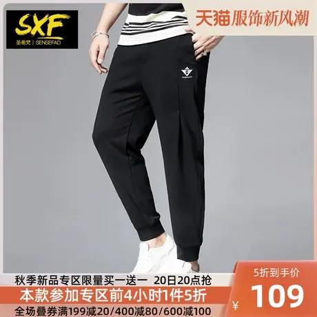 SXF圣希梵男士休闲裤 夏季新款刺绣运动长裤子简约小脚卫裤男潮牌商品大图