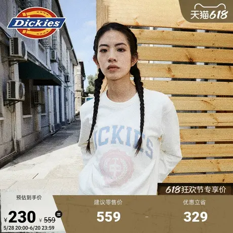 Dickies 植绒印花字母短款 春夏宽松毛圈内里休闲女式卫衣图片