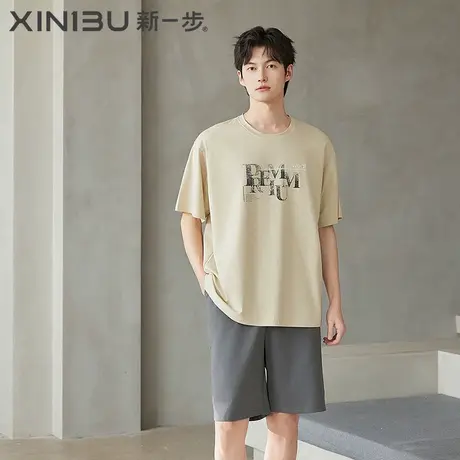 新一步【加大加肥】纯棉短袖短裤男款睡衣薄款印花家居服两件套装商品大图