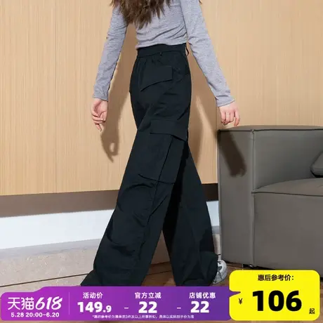 唐狮2025春季新款女休闲长裤直筒工装裤抽绳运动裤阔腿裤子潮jcc商品大图