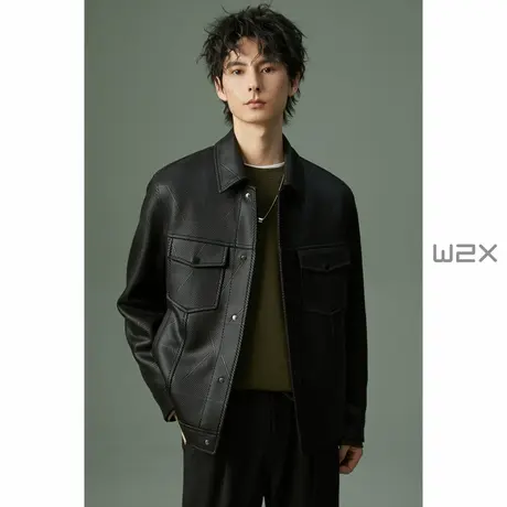 w2x2024新款春秋季麂皮绒几何纹理高级感外套男士设计感休闲夹克商品大图