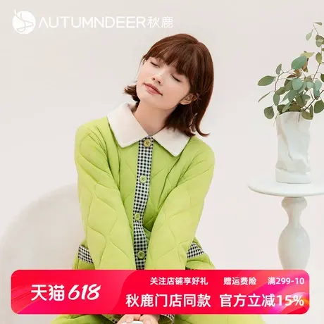 秋鹿冬款三层加厚保暖夹棉睡衣女秋冬季棉衣保暖家居服纯棉两件套商品大图