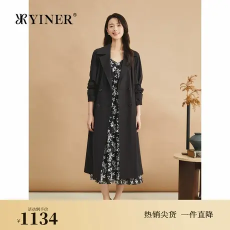 YINER音儿专选春日斜纹四面弹西装领长款外套松弛感风衣商品大图