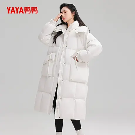 鸭鸭羽绒服女士2024冬新品过膝中长款韩版时尚加厚保暖鸭绒外套S商品大图