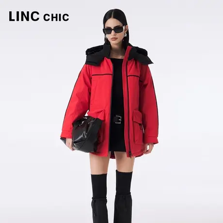LINCCHIC金羽杰羽绒服女中长款2023秋冬新品都市机能派克羽绒6141商品大图