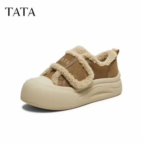 【新品试用】TATA他她女鞋秋冬新款大头面包鞋厚底松糕加绒板鞋子商品大图