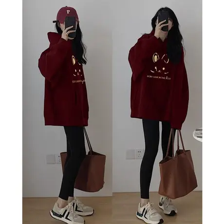 小个子连帽卫衣女纯棉设计感兔子印花2023新款爆款秋冬加绒外套潮商品大图