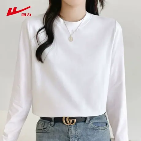 ZH回力白色打底衫女仿德绒保暖2025新款秋冬季宽松磨毛长袖t恤商品大图