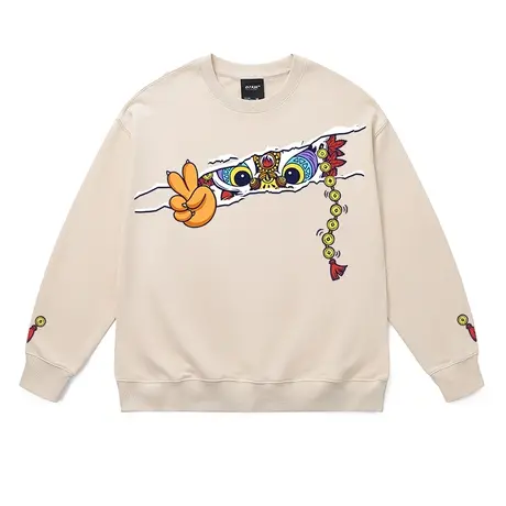 男生国潮卫衣圆领纯棉套头醒狮小众洋气个性保暖长袖大码宽松外套图片