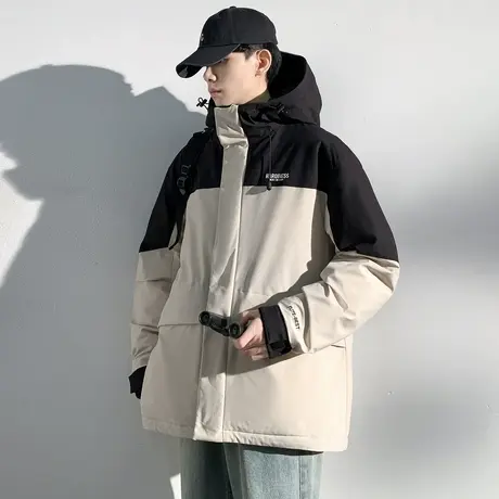唐狮冬季新款男工装羽绒服连帽拼接防水短款厚外套冲锋少年潮TD商品大图
