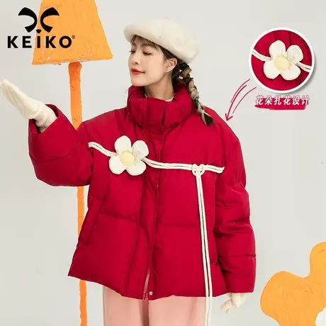 绳结扎花饰90%白鸭绒羽绒服冬季女2022新款设计感红色外套面包服商品大图