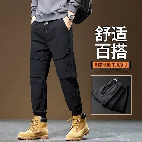 高级感冲锋束脚休闲裤子秋冬季男生设计感多口袋美式潮牌哈伦工装商品大图