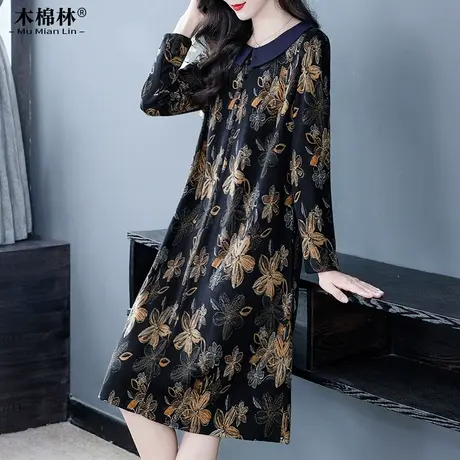 胖mm时尚韩版碎花连衣裙秋冬新款200斤别致妈妈加肥加大中长A字裙商品大图