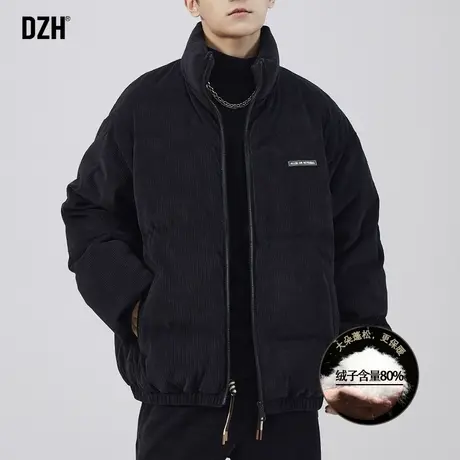 男士黑色保暖羽绒服男2023新款冬季短款潮牌立领外套加绒加厚夹克图片