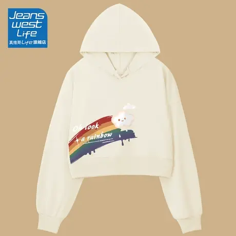 真维斯LIFE连帽卫衣女春秋2023新款爆款美式街头高腰显瘦短款外套图片